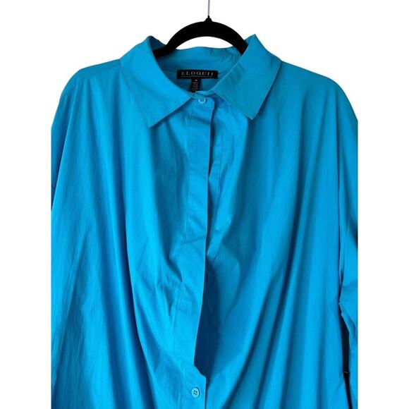 Eloquii Poplin Twofer Shirtdress Front Placket Long Sleeve Mini Size 18 Blue - Picture 3 of 16